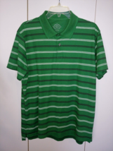 ST. JOHN&#39;S BAY QUICK DRI GREEN STRIPED PIMA COTTON/POLY SS POLO-L-WORN 1 - £10.43 GBP