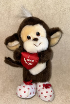 Vintage 1987 Applause DOOBIE &amp; Dottie Plush 7” Brown Monkey “I Love You&quot; Hearts - £9.36 GBP