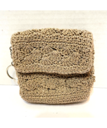 Vintage Crocheted Woven Mini Coin Puse Keychain 4.25 x 4&quot; Tan - $12.45