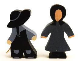 Hand Painted Wooden Figurines, Amish Boy And Girl, Abstract Cutouts, AMS... - $9.75
