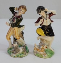 2 Antique Man &amp; Woman Running W Dogs Porcelain Figurine Vtg Lot Occupied Japan - £18.90 GBP