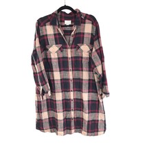 Caslon Shirt Dress Plaid Pockets Button Down Cotton Beige Red 1X - £13.90 GBP