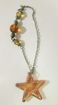 Amber &amp; Gold Tone Foiled Art Glass Bead Bracelet STAR charm Silver Tone ... - $10.00