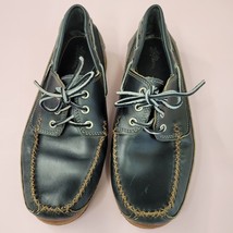 LL Bean Mens Black Boat Shoes Size 10 D Leather Topsider Deck Loafer Handsewn - £24.15 GBP