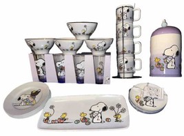 Snoopy Woodstock Easter Eggs 23p Salad &amp; Snack Plates Bowls Tray Jar Purple Cups - £196.58 GBP
