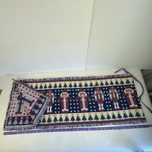 Vtg Woven Christmas Holiday Table Runner Fringe Nutcracker Santa Soldier Rustic - $25.23