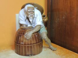 Chinese Mud Man/ Men 6&quot; Fisherman w/ wicker Basket marked China mudman W... - $22.73 CAD