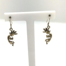 Vintage Signed Sterling 925 Southwest Hopi Kokopelli Figure Drop Dangle Earrings - £30.86 GBP