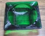 Vintage Cigar Ashtray - Mid-Century Emerald Green Glass Square  - 4.5&quot; - $21.75
