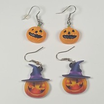 Pumpkin Earrings Lot Halloween Jack-o&#39;-lantern Pierced Top Hat Fun Spooky - £4.00 GBP