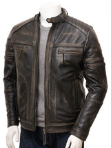 Classic biker leather jacket with an aged vintage finish 01 thumb200