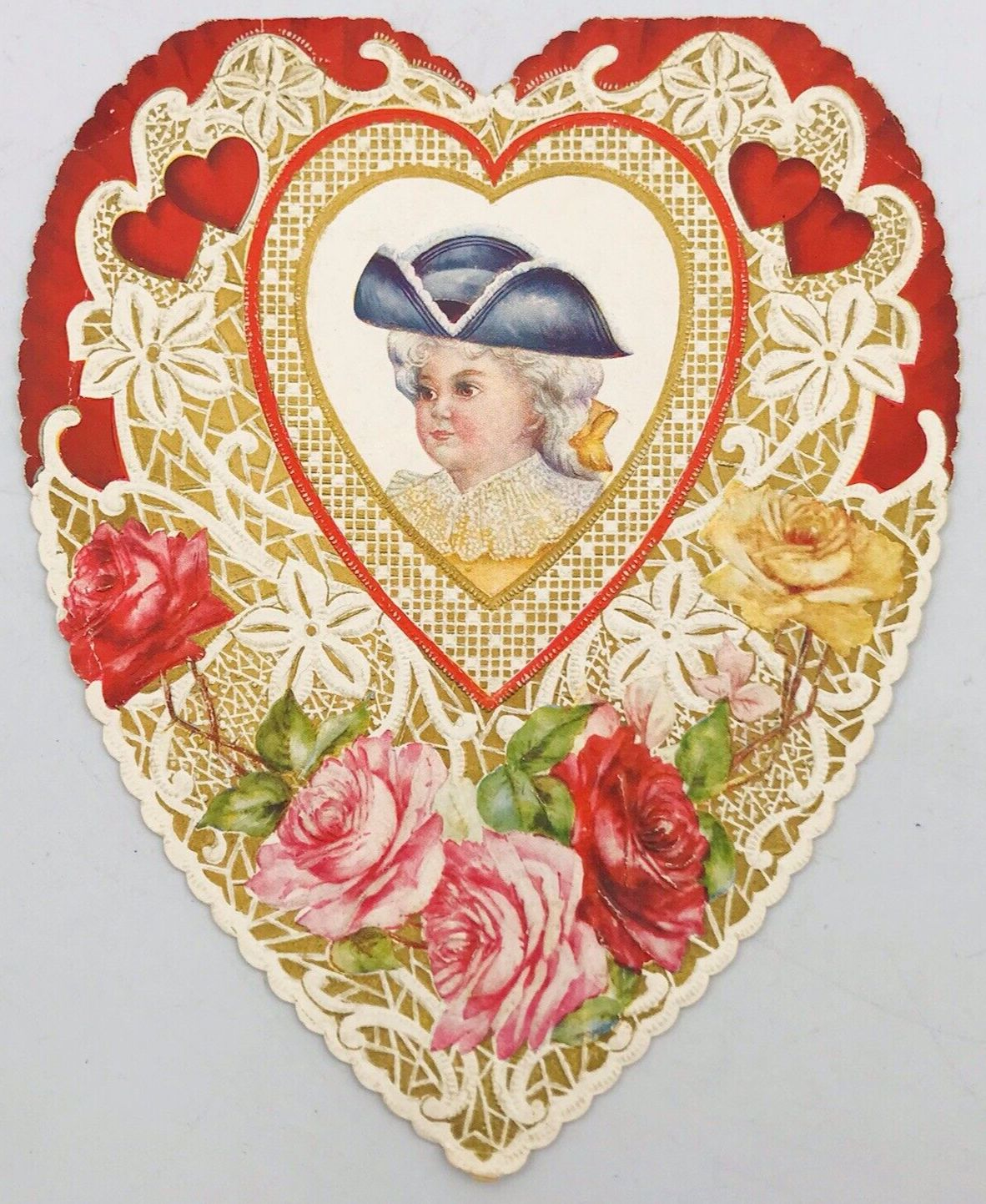 Primary image for 1913 Embossed Victorian Style Valentines Colonial Man Heart Shaped Greeting Card