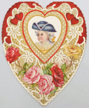 1913 Embossed Victorian Style Valentines Colonial Man Heart Shaped Greet... - $12.19