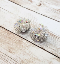 Vintage Clip On Earrings - Iridescent Beaded Cluster 1&quot; - Pretty - £10.17 GBP