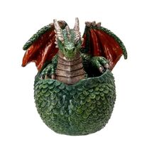 Green Dragon Hatchling Figurine Baby Dragon Emerging from Egg 3.5 Inches... - $17.80