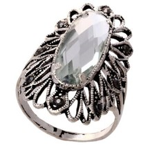NEW Size 9.25 9.5 Art Deco REAL 925 Sterling Silver Marcasite Clear CZ Cab Ring - £23.91 GBP