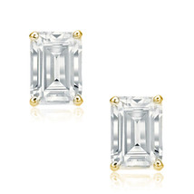 3.00CT Emerald Cut Stud Earrings 14K Yellow Gold Screw Back Basket Set - £174.08 GBP