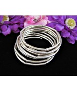 Vintage BRACELET with 9 WRAPS Silvertone Metal Curved Tubular &amp; Round Beads - $18.80