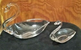 Vintage Clear Glass Swan Candy Trinket Nesting Dish Bowl Bird Pair  - $19.92