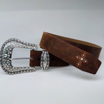 Justin Boots Western RhinestoneBelt Women&#39;s 36 Brown Leather Christianity Cross - £30.90 GBP