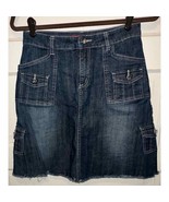 Style J Denim Jean Skirt Side Pockets Frayed Hem Size 8 (measured 26”) - £8.08 GBP
