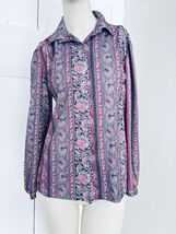 Fire Islander Pink Paisley Blouse Top Shirt Mod Vintage 70s Womens 12 Retro - $24.88