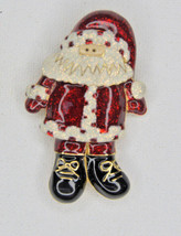 Vintage Gold Tone Santa Claus Red Glitter Enamel Brooch Pin Costume Jewelry - £8.73 GBP