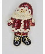 Vintage Gold Tone Santa Claus Red Glitter Enamel Brooch Pin Costume Jewelry - £8.56 GBP