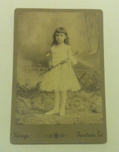 Antique cabinet card photo girl in dress holding baton thumb200