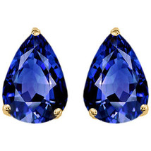 1.50   2.50 Ct 14 K Solid Yellow Gold Blue Sapphire Pear Shape Stud Earrings Push - £47.87 GBP