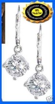 Earring CZ Leverback Solitaire Clear Silvertone Boxed NEW - £10.22 GBP