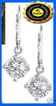 Earring CZ Leverback Solitaire Clear Silvertone Boxed NEW - $12.82