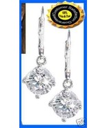 Earring CZ Leverback Solitaire Clear Silvertone Boxed NEW - $12.82