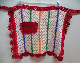 crocheted half apron, vintage apron, hand crocheted apron, retro apron - £11.99 GBP