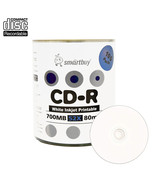 100 Pack Smartbuy 52X CD-R 700MB 80Min White Inkjet Printable Blank Reco... - £18.37 GBP