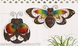 Ladybug and Bee Wall Plaques Large Size Set of 2 Glass Iron Copper Color Wings image 2