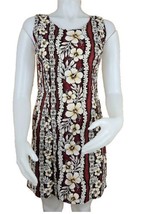 Hawaiian Flavor Dress M Brown Tapa Floral Print Handmade Sleeveless Cotton - £25.95 GBP