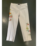 Melissa Paige White Capris Pants Sz 4 Color Embroidered Floral Print Ste... - €10,94 EUR