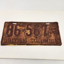 1933 British Columbia License Plate BC Expired 86 567 Tag Original Rough - £61.71 GBP