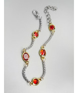 GORGEOUS Designer Style Silver Box Chain Cable Garnet Red CZ Crystals Br... - £11.57 GBP