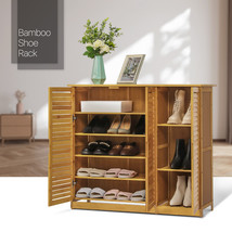 39&quot; Natural Bamboo [Boots Storage Shelf] 3 Slat Doors 5-Layer Shoes Rack... - $164.99