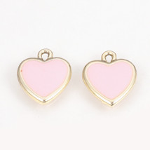4 Tiny Heart Charms Enamel Gold Pink Love Findings Dangles Jewelry Making 15mm - £2.49 GBP