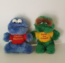Vintage SESAME STREET Cookie Monster  &amp; Oscar The Grouch 8&quot; Plush Playskool 1983 - £14.87 GBP