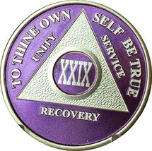 29 Year AA Medallion Purple Silver Plated Alcoholics Anonymous Sobriety Chip ... - £14.58 GBP