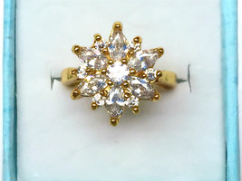 Snow style simulated diamond 24k gold filled wedding ring, proposal marry ring - $40.00