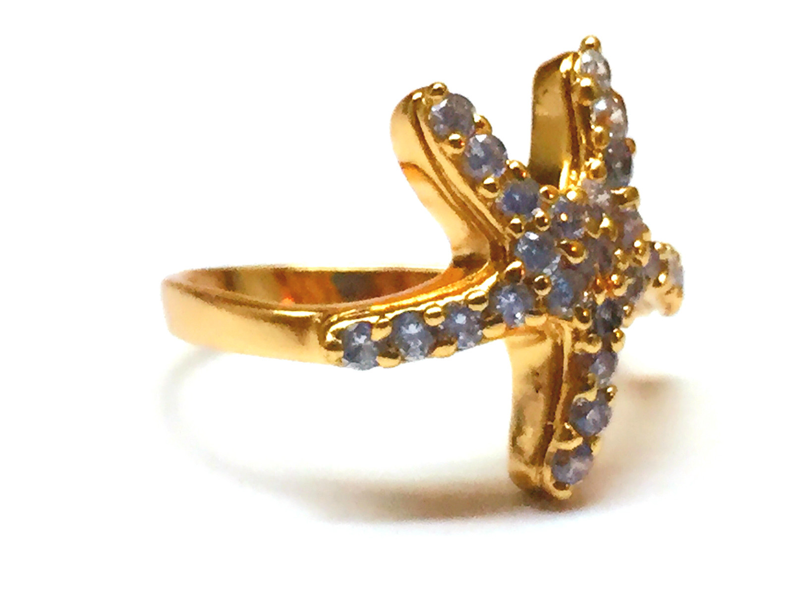 Star fish simulated diamond 24k gold filled wedding ring proposal marry ring - $40.00