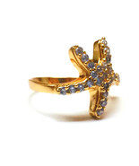 Star fish simulated diamond 24k gold filled wedding ring proposal marry ... - £31.45 GBP