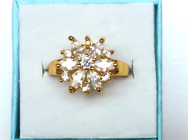 Flower style simulated diamond 24k gold filled wedding ring proposal ring - $40.00