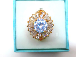 Flower style simulated diamond 24k gold filled proposal ring wedding ring  - $40.00
