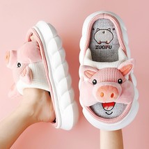 Cute Pig Linen Slippers Women Summer Autumn Indoor Home Thick Sole Non Slip Flip - £27.27 GBP